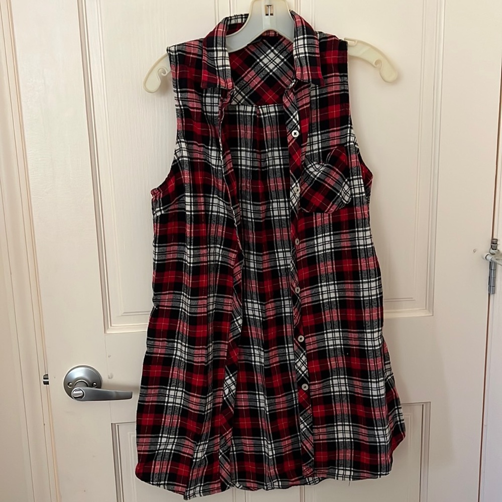 Sleeveless Plaid Button Down Dress